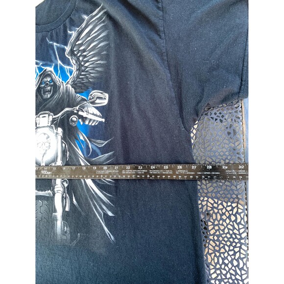 Vintage Y2K Black biker skull shirt with angel wings and lightning bolt Size 3XL - Picture 5 of 6